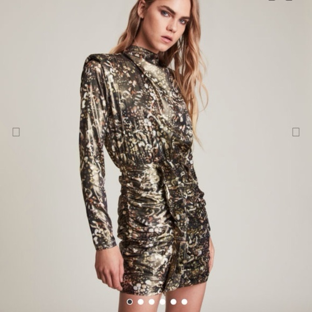 All Saints Floral Ruched Mini Dress